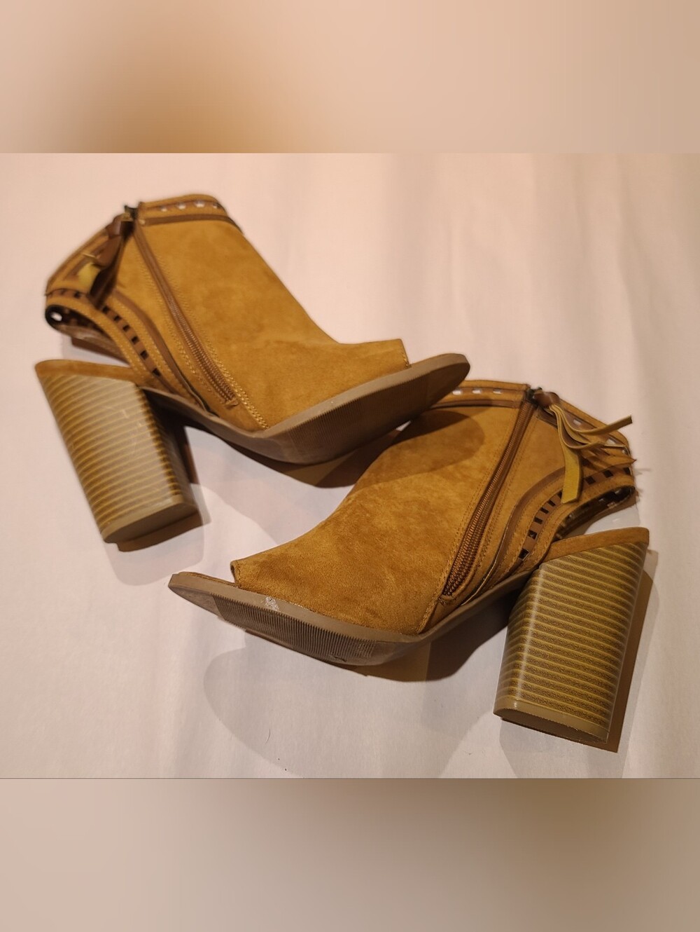 Dolcetta Riley Brown Open Toe Ankle Booties Zip Block Heel Women’s Sz 10M